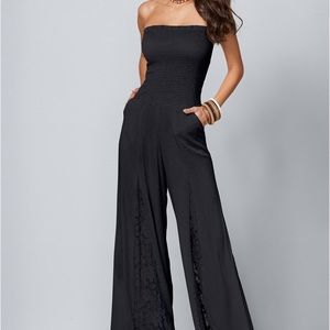Lace inset smocked jumpsuit